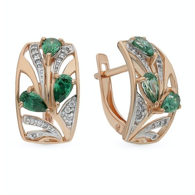 Серьги золотые с фианитами, золото 585 (14K), вес 5.1 г. Серьги золотые с фианитами, золото 585 (14K), вес 5.1 г.