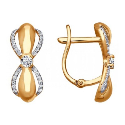 Серьги золотые с фианитами, золото 585 (14K), вес 2.8 г. Серьги золотые с фианитами, золото 585 (14K), вес 2.8 г.