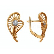 Серьги золотые с фианитами, золото 585 (14K), вес 3.9 г.