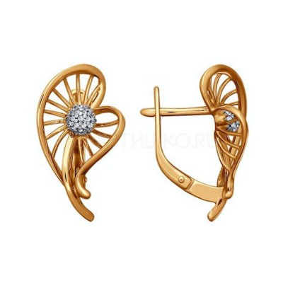 Серьги золотые с фианитами, золото 585 (14K), вес 3.9 г. Серьги золотые с фианитами, золото 585 (14K), вес 3.9 г.