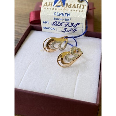 Серьги с камнями, золото 585 (14K), вес 3.24 г. Серьги с камнями, золото 585 (14K), вес 3.24 г.