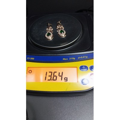 Серьги золотые с фианитами, золото 585 (14K), вес 13.64 г. Серьги золотые с фианитами, золото 585 (14K), вес 13.64 г.